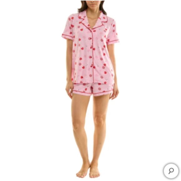 Jaclyn Womens Valentines Day Pajama Set 3-Piece Notch Collar PJ Sleepwear Hearts - Picture 2 of 7
